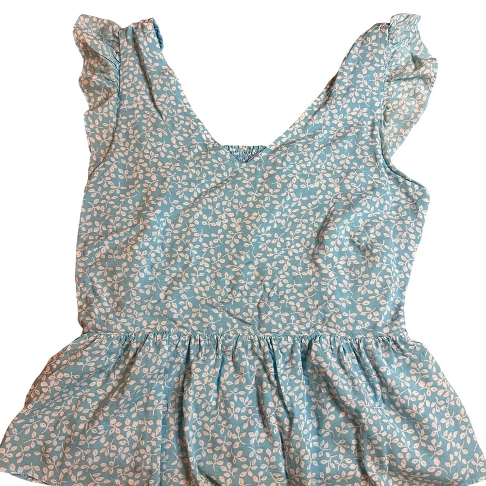 Draper James RSVP Blue Floral Peplum Smocked‎ Back Flutter Sleeve Women's Medium